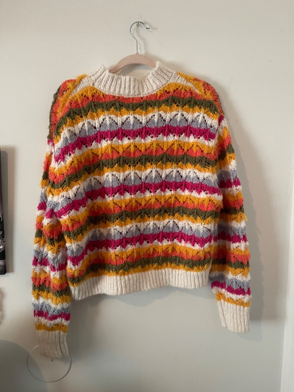 THML Women’s Colorful Cropped Crochet Sweater M Boho Hippie Autumn Cottagecore - Picture 11 of 11